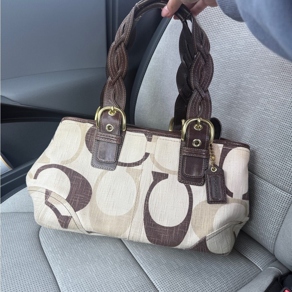 Coach Brown and Cream Canvas Shoulder Bag